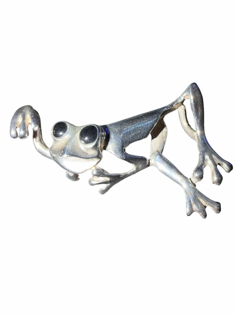 VTG Sterling Silver Tree Frog Pendant with Onyx eyes